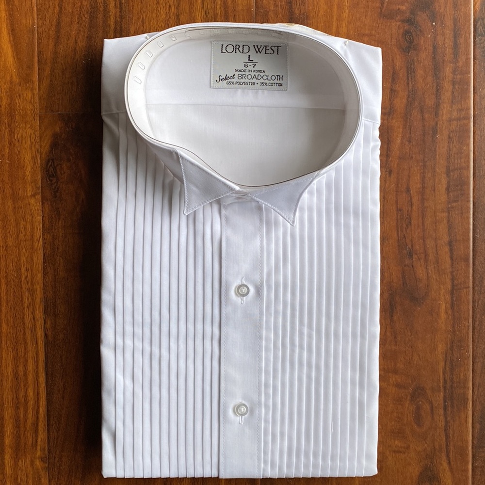 NWT tuxedo wingtip pleated white shirt by Lord West for men